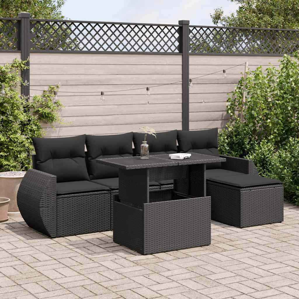 6-delige Loungeset met kussens poly rattan zwart is nu te koop bij PeponiXL, paradijselijk wonen!