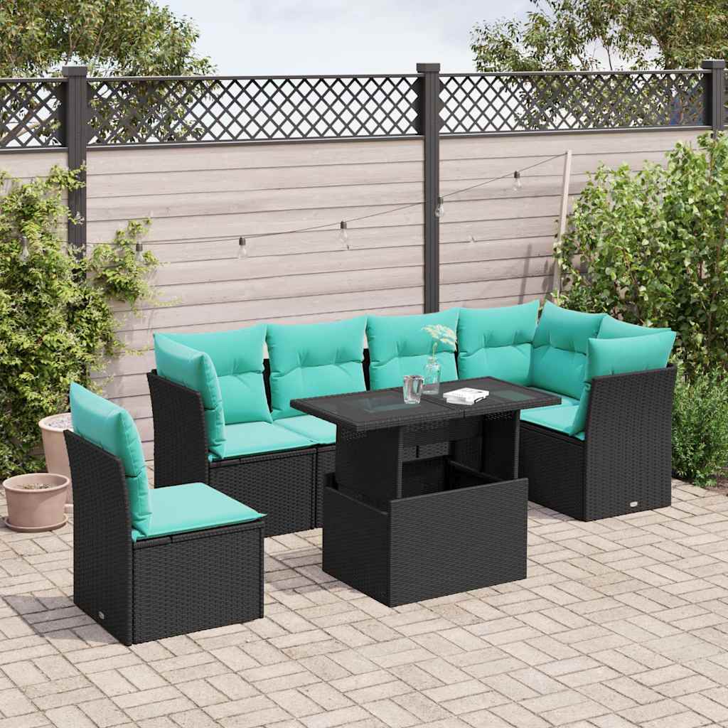 6-delige Loungeset met kussens poly rattan zwart is nu te koop bij PeponiXL, paradijselijk wonen!