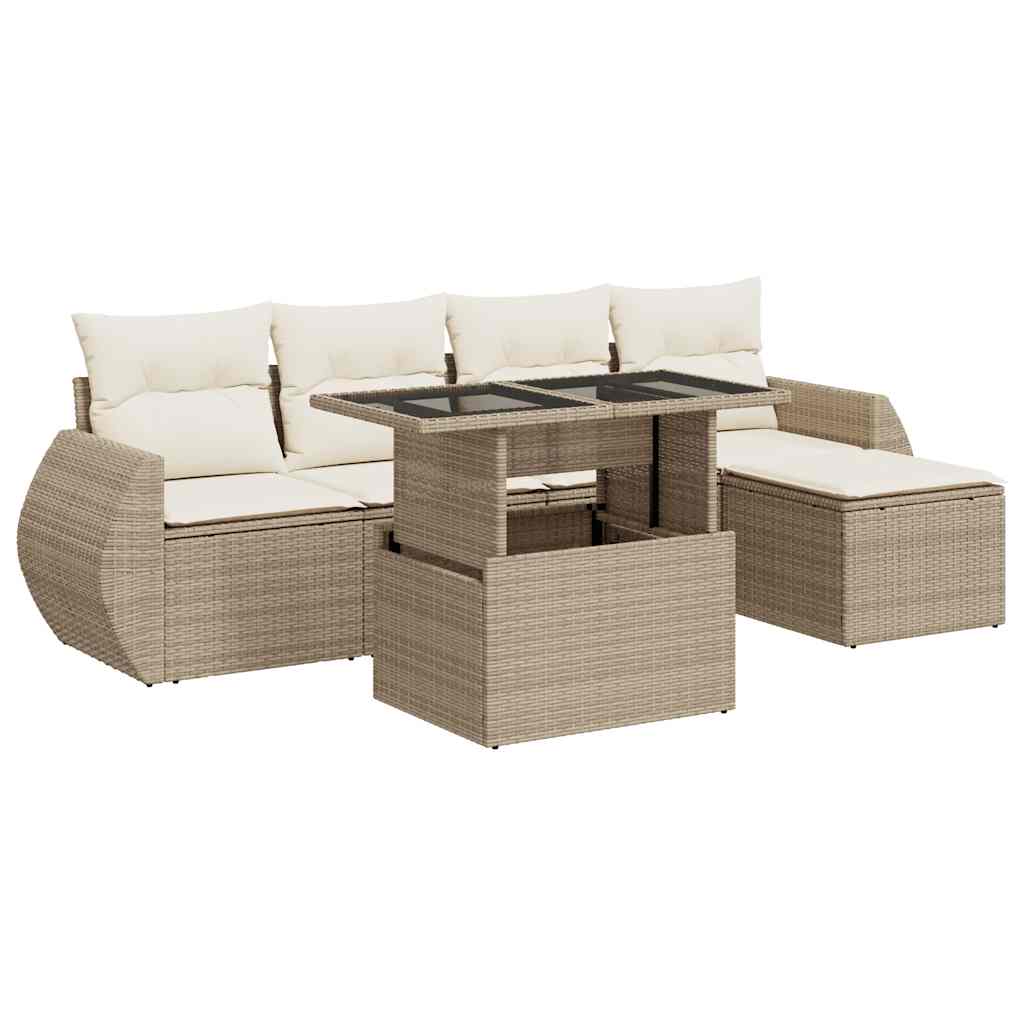 6-delige Loungeset met kussens poly rattan beige is nu te koop bij PeponiXL, paradijselijk wonen!