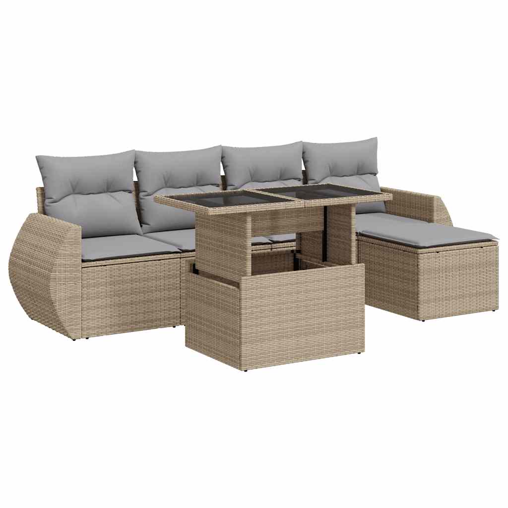 6-delige Loungeset met kussens poly rattan beige is nu te koop bij PeponiXL, paradijselijk wonen!
