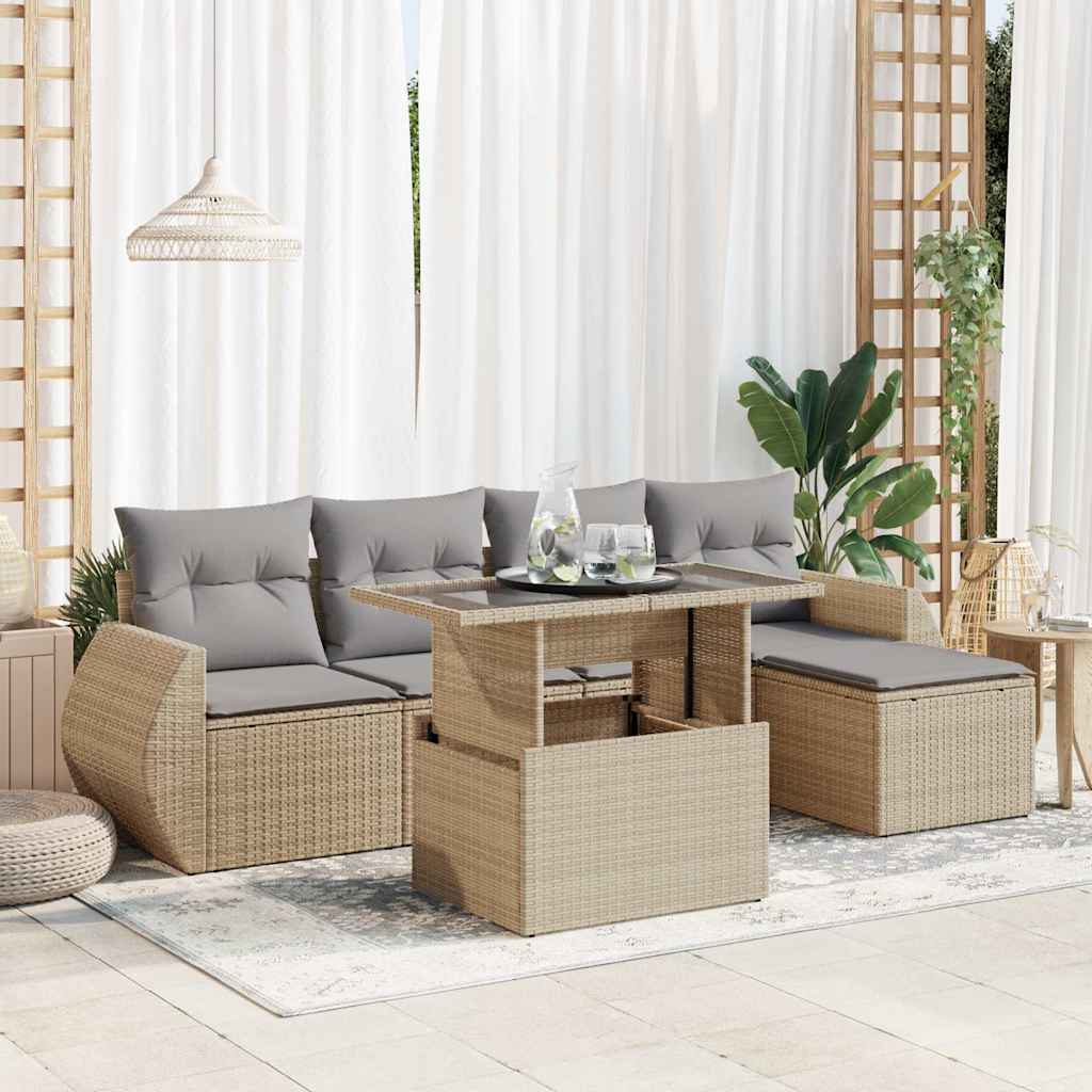 6-delige Loungeset met kussens poly rattan beige is nu te koop bij PeponiXL, paradijselijk wonen!