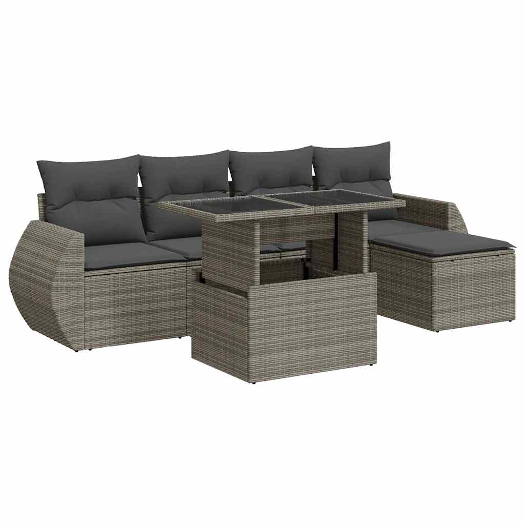 6-delige Loungeset met kussens poly rattan grijs is nu te koop bij PeponiXL, paradijselijk wonen!