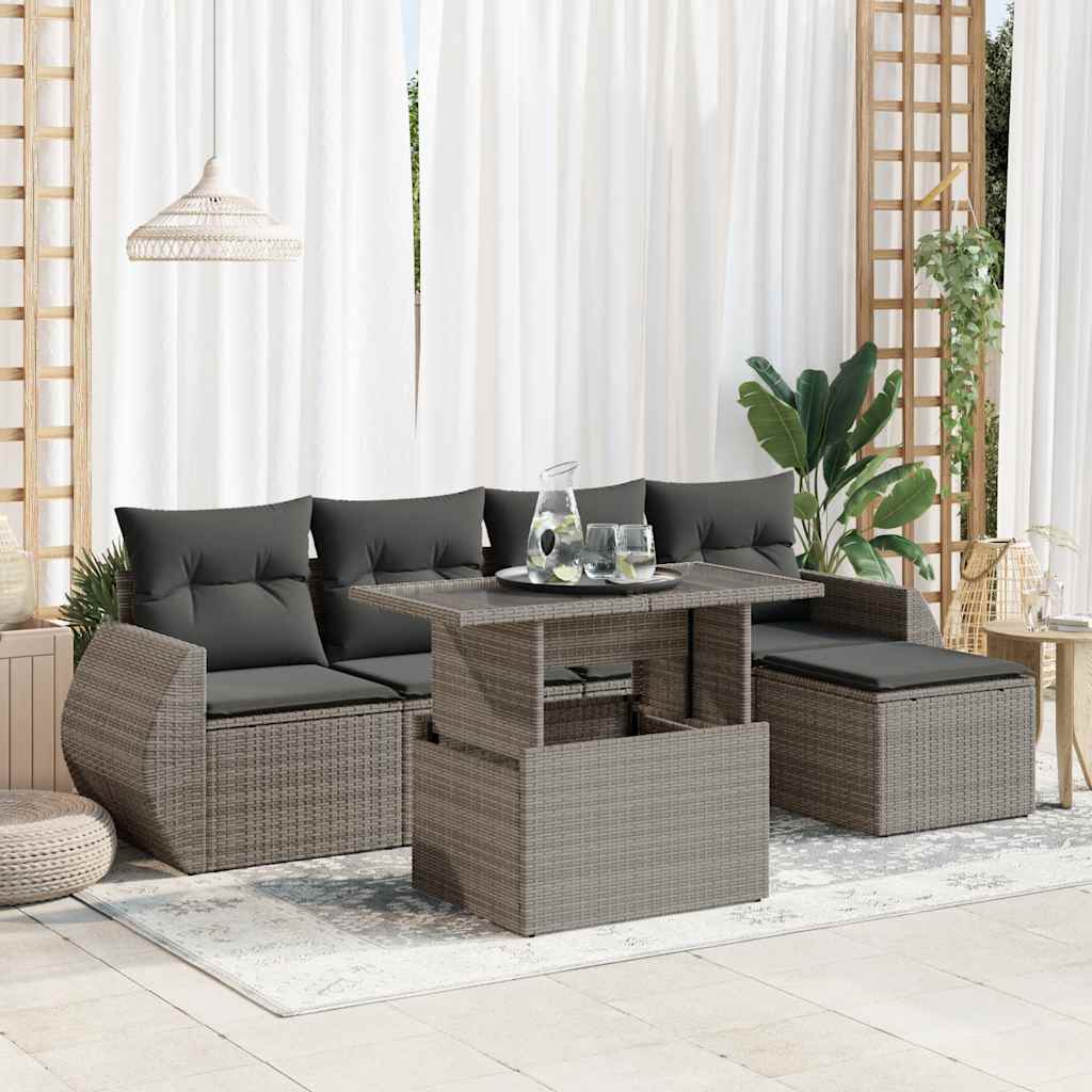 6-delige Loungeset met kussens poly rattan grijs is nu te koop bij PeponiXL, paradijselijk wonen!