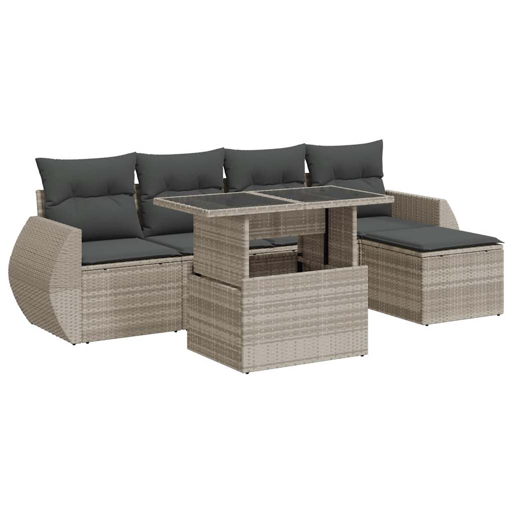6-delige Loungeset met kussens poly rattan lichtgrijs is nu te koop bij PeponiXL, paradijselijk wonen!