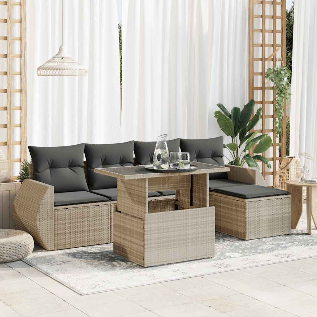 6-delige Loungeset met kussens poly rattan lichtgrijs is nu te koop bij PeponiXL, paradijselijk wonen!