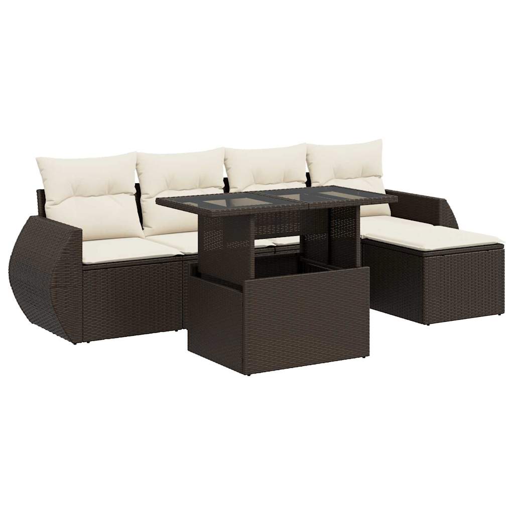 6-delige Loungeset met kussens poly rattan bruin is nu te koop bij PeponiXL, paradijselijk wonen!