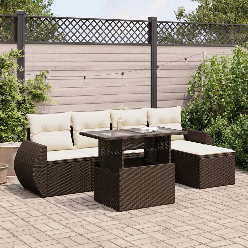 6-delige Loungeset met kussens poly rattan bruin is nu te koop bij PeponiXL, paradijselijk wonen!