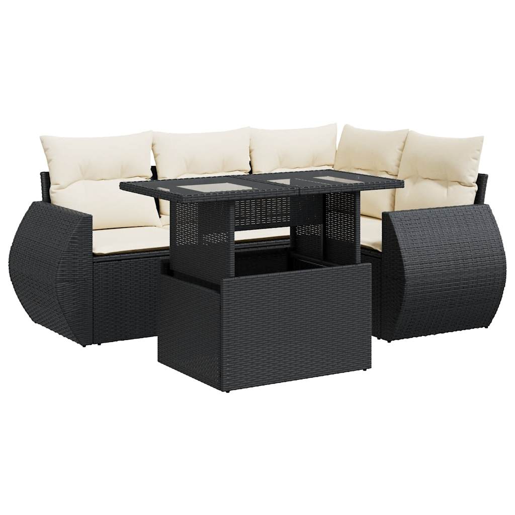 5-delige Loungeset met kussens poly rattan zwart is nu te koop bij PeponiXL, paradijselijk wonen!