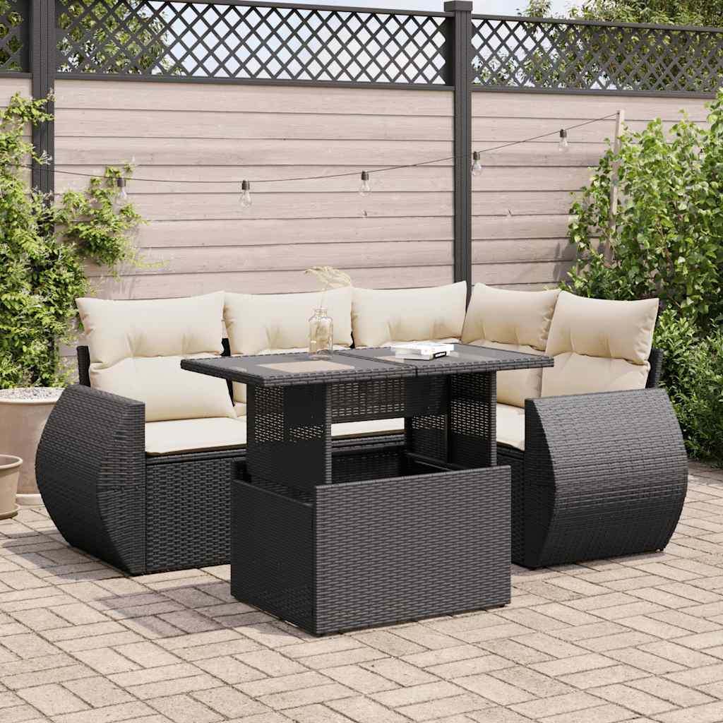 5-delige Loungeset met kussens poly rattan zwart is nu te koop bij PeponiXL, paradijselijk wonen!