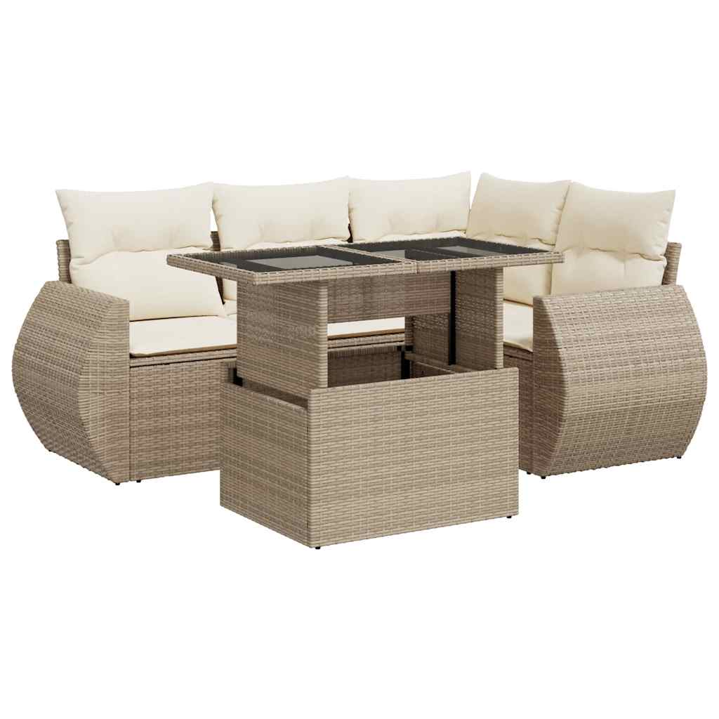 5-delige Loungeset met kussens poly rattan beige is nu te koop bij PeponiXL, paradijselijk wonen!