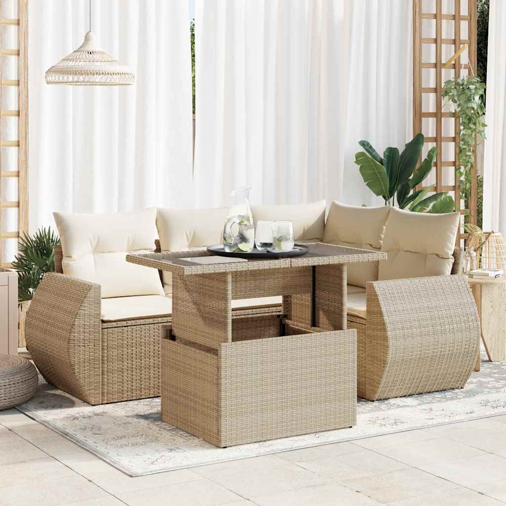 5-delige Loungeset met kussens poly rattan beige is nu te koop bij PeponiXL, paradijselijk wonen!