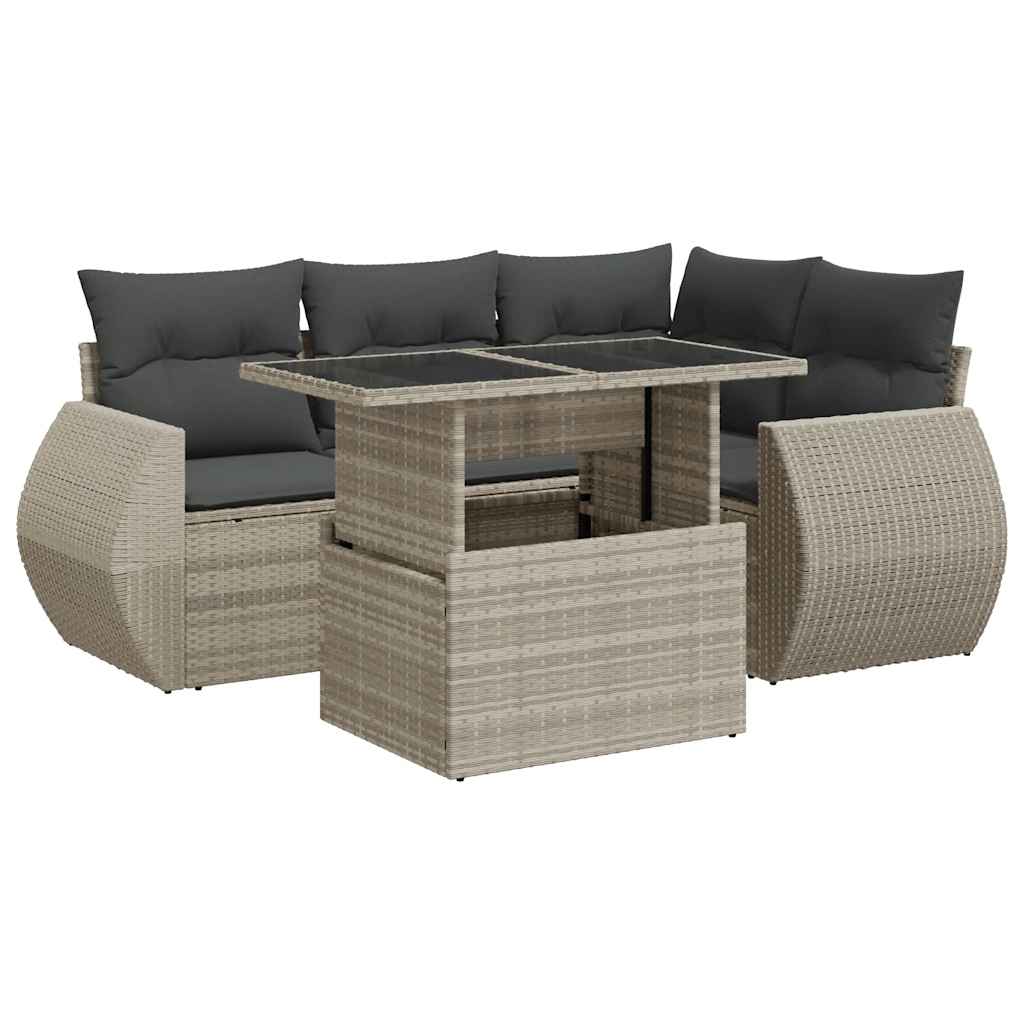 5-delige Loungeset met kussens poly rattan lichtgrijs is nu te koop bij PeponiXL, paradijselijk wonen!