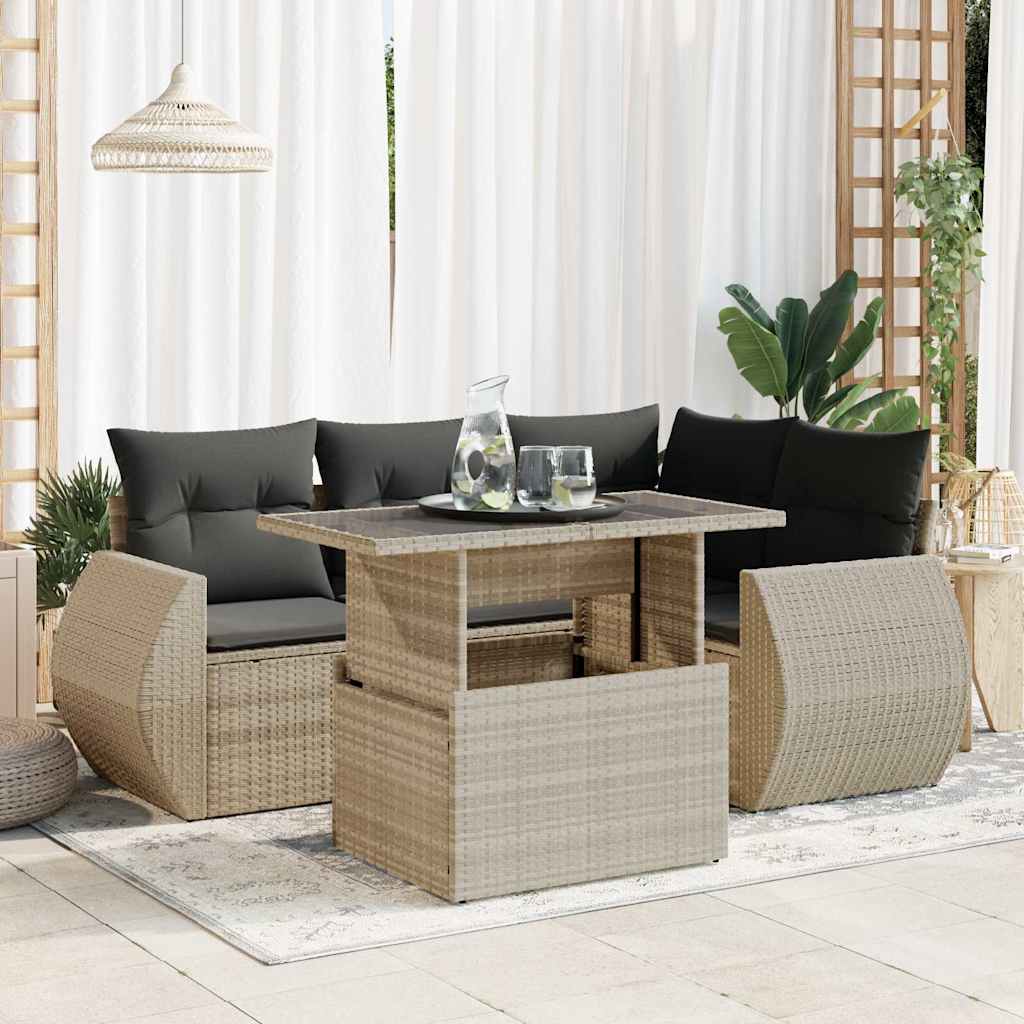 5-delige Loungeset met kussens poly rattan lichtgrijs is nu te koop bij PeponiXL, paradijselijk wonen!