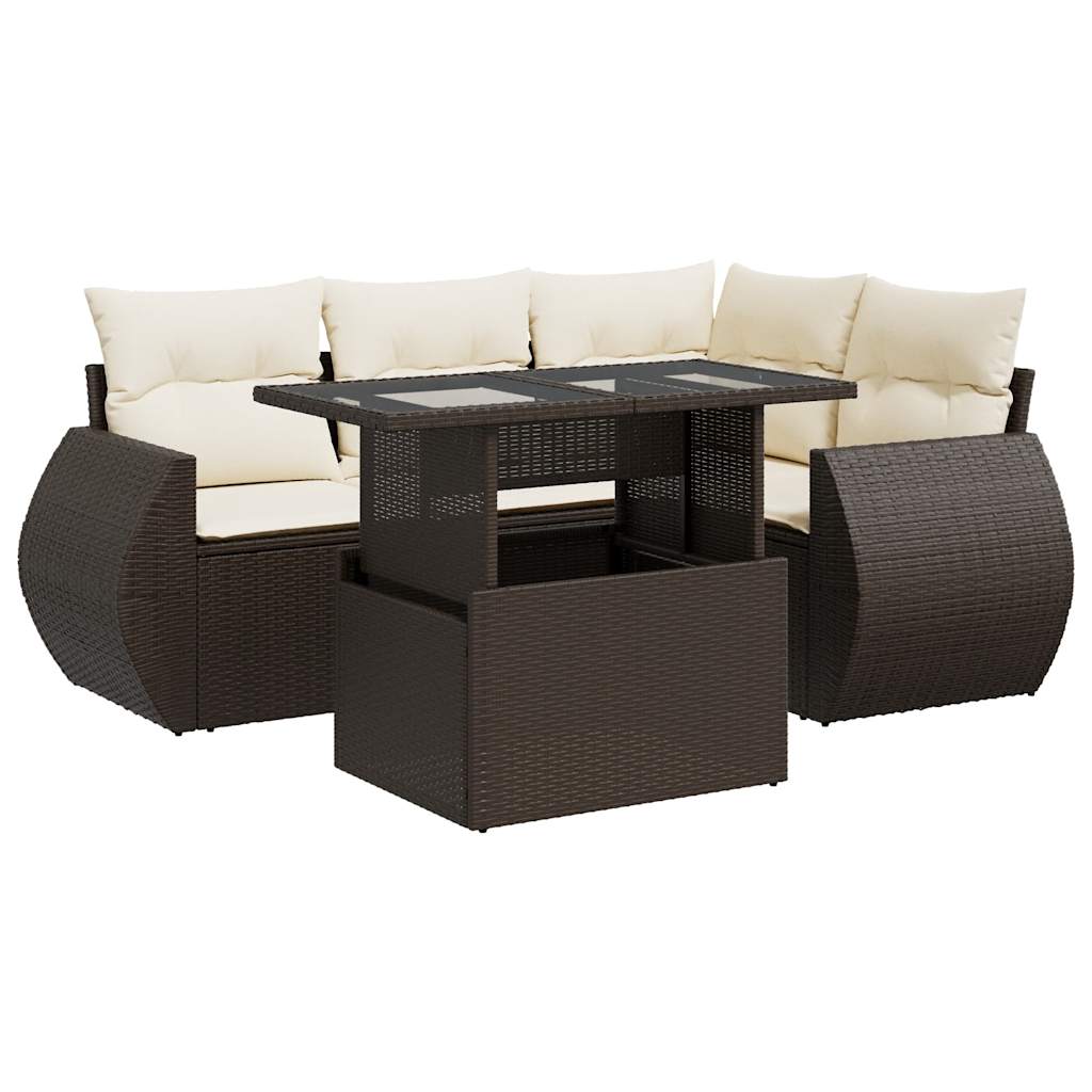 5-delige Loungeset met kussens poly rattan bruin is nu te koop bij PeponiXL, paradijselijk wonen!