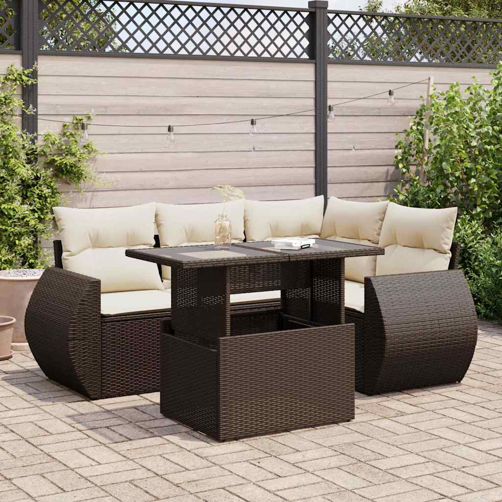 5-delige Loungeset met kussens poly rattan bruin is nu te koop bij PeponiXL, paradijselijk wonen!