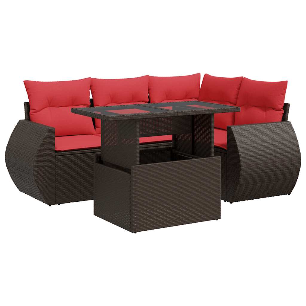 5-delige Loungeset met kussens poly rattan acacia bruin is nu te koop bij PeponiXL, paradijselijk wonen!