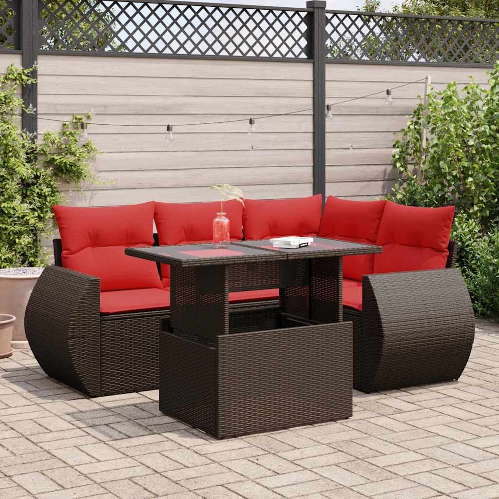 5-delige Loungeset met kussens poly rattan acacia bruin is nu te koop bij PeponiXL, paradijselijk wonen!