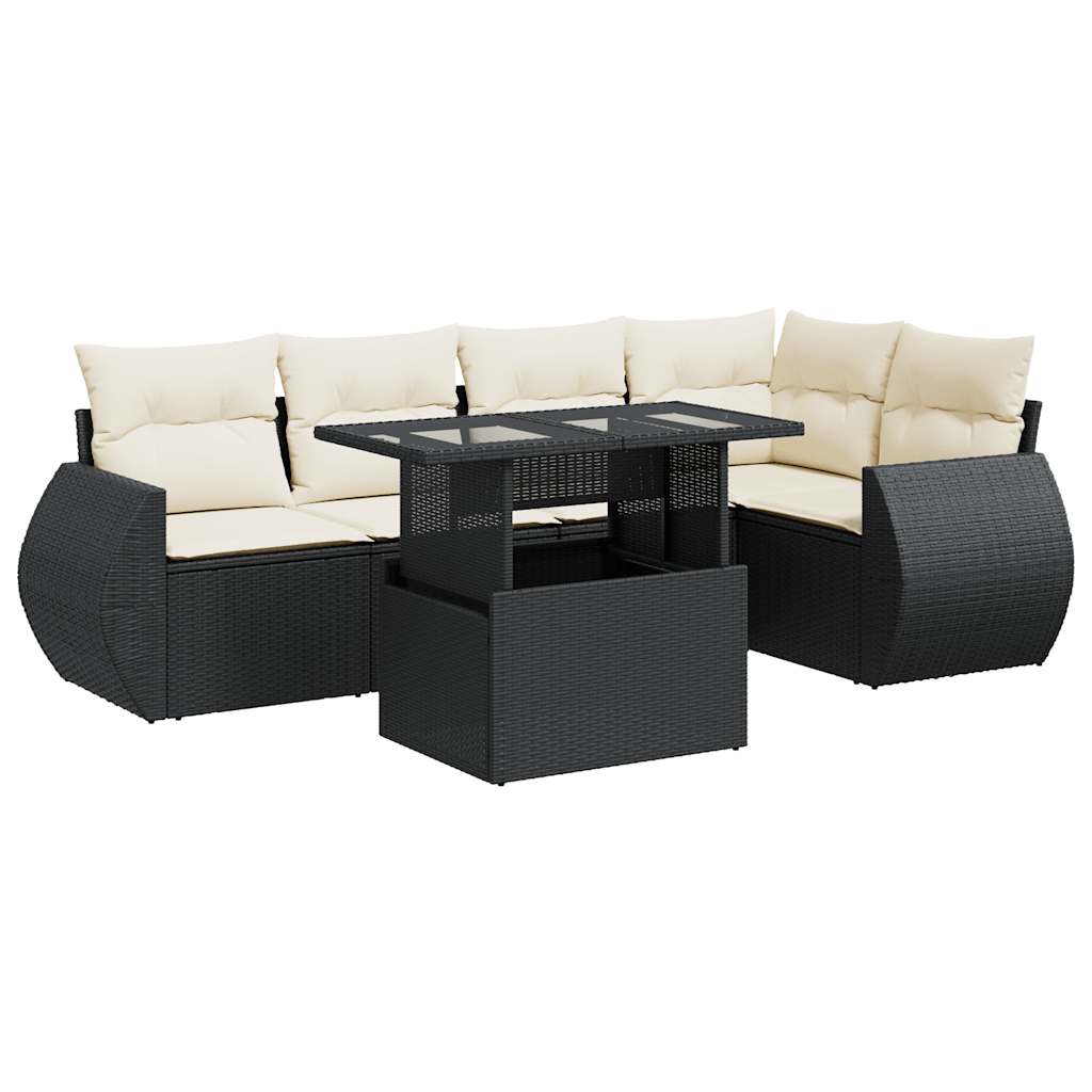 6-delige Loungeset met kussens poly rattan zwart is nu te koop bij PeponiXL, paradijselijk wonen!