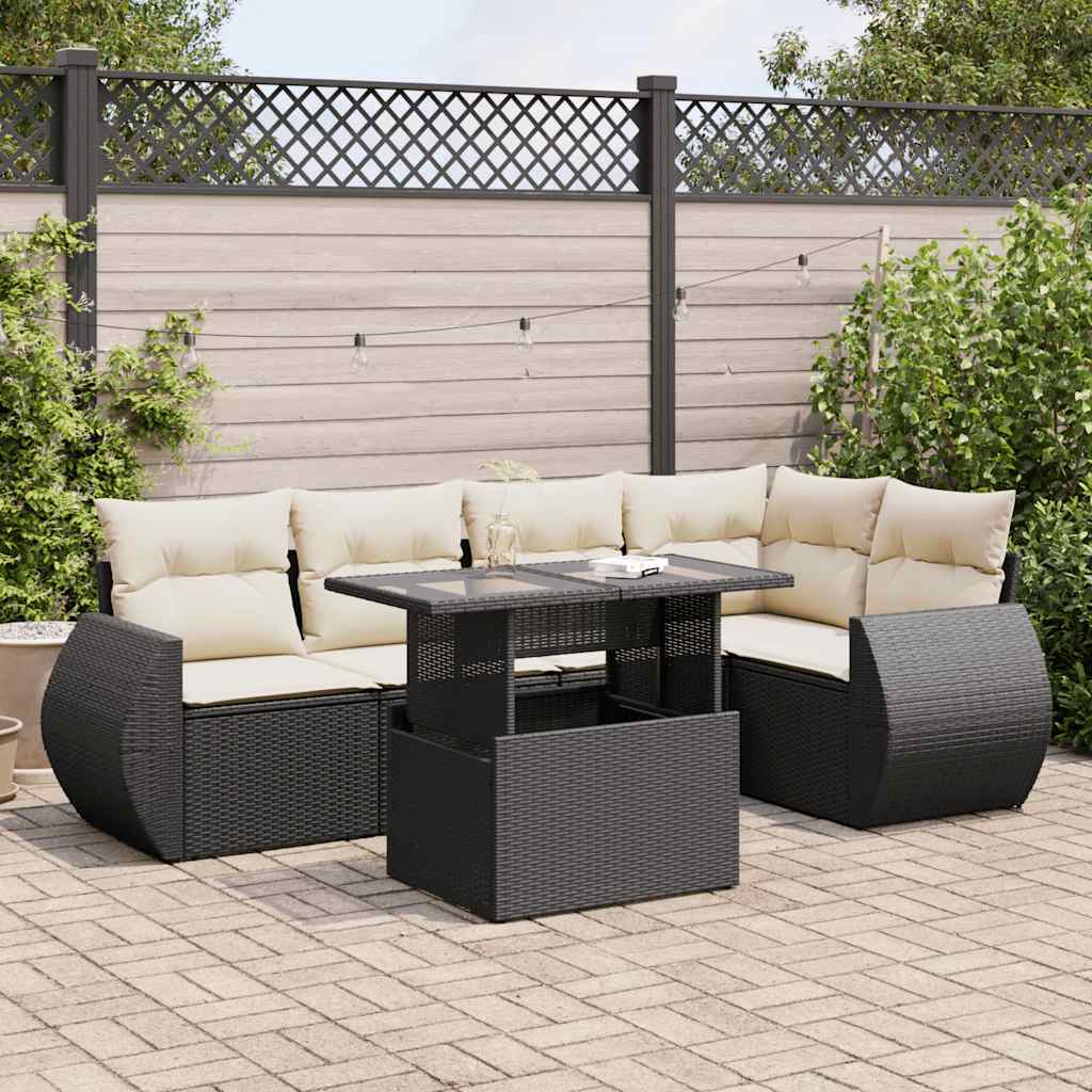6-delige Loungeset met kussens poly rattan zwart is nu te koop bij PeponiXL, paradijselijk wonen!