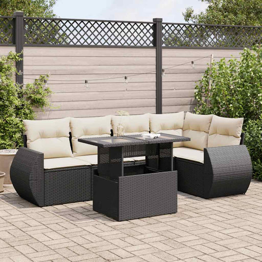 6-delige Loungeset met kussens poly rattan zwart is nu te koop bij PeponiXL, paradijselijk wonen!