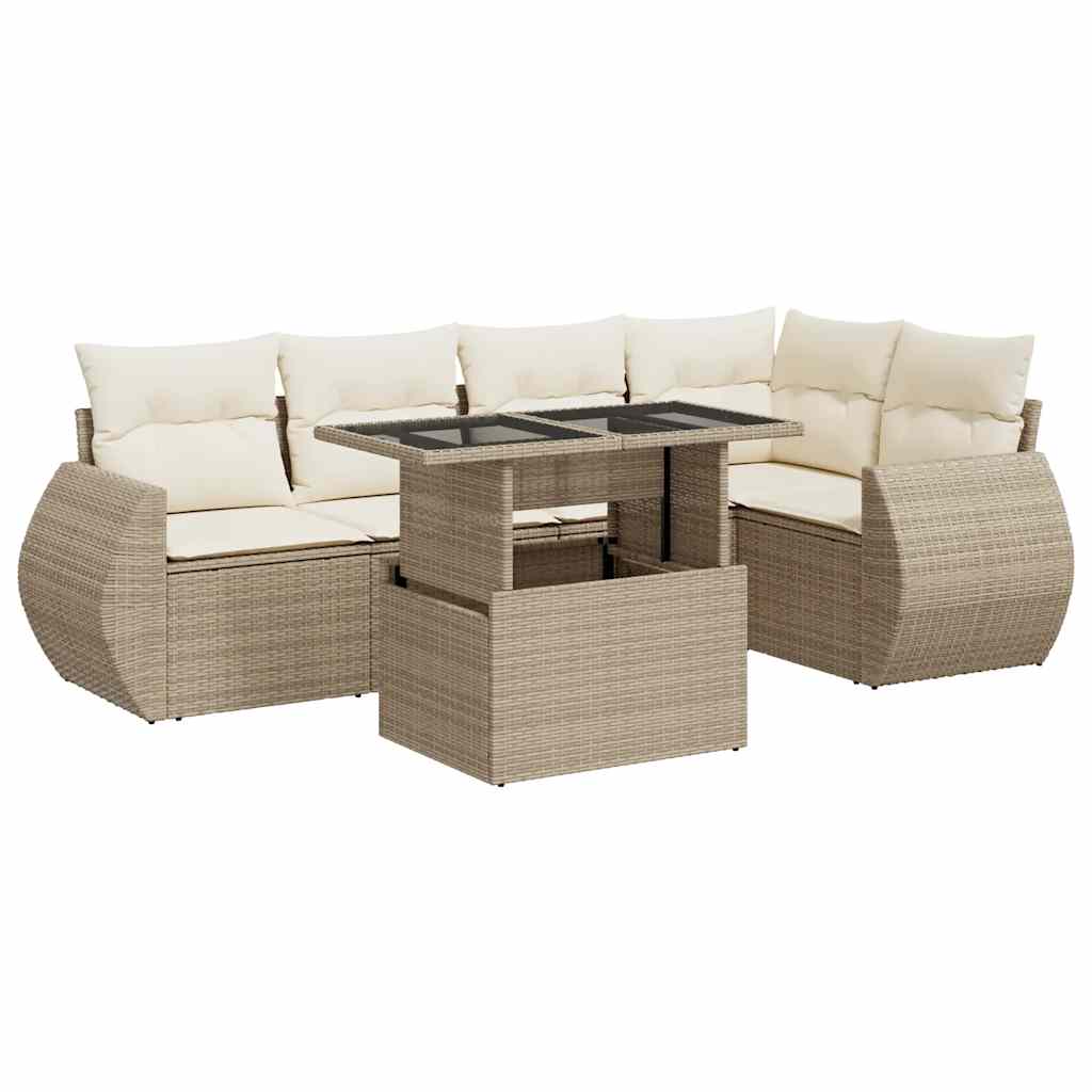 6-delige Loungeset met kussens poly rattan beige is nu te koop bij PeponiXL, paradijselijk wonen!