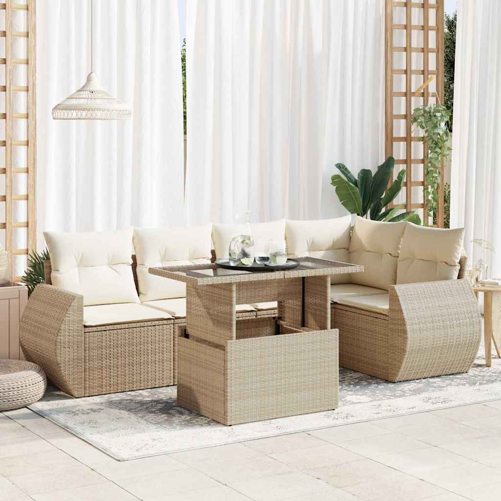 6-delige Loungeset met kussens poly rattan beige is nu te koop bij PeponiXL, paradijselijk wonen!