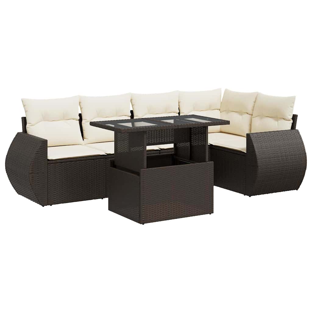 6-delige Loungeset met kussens poly rattan bruin is nu te koop bij PeponiXL, paradijselijk wonen!