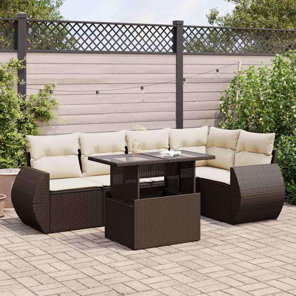 6-delige Loungeset met kussens poly rattan bruin is nu te koop bij PeponiXL, paradijselijk wonen!