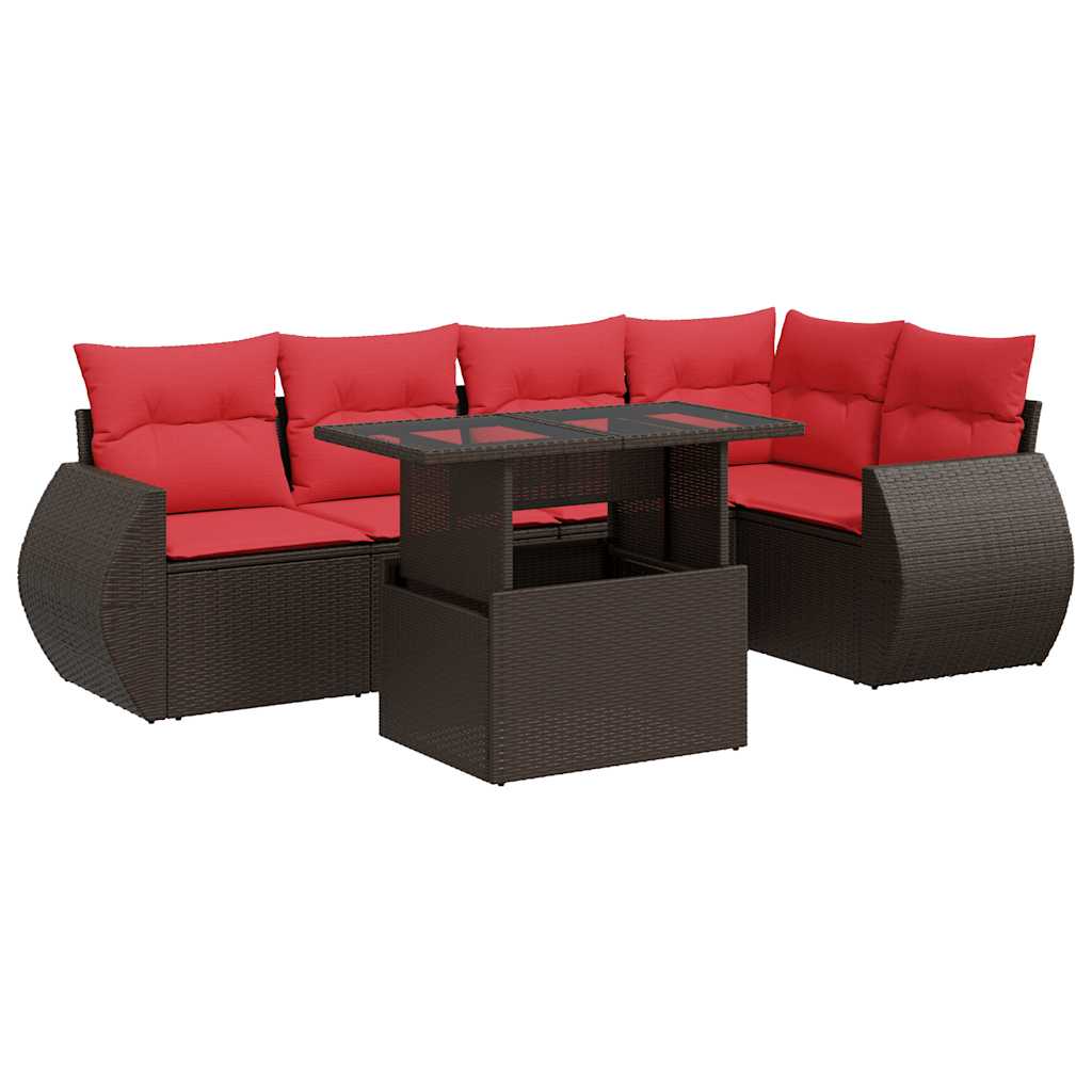 6-delige Loungeset met kussens poly rattan acacia bruin is nu te koop bij PeponiXL, paradijselijk wonen!
