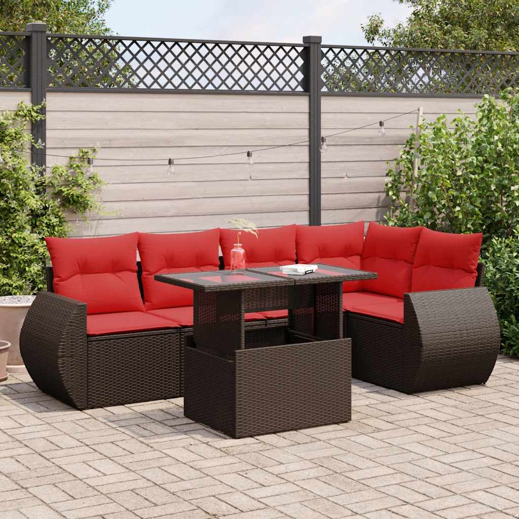 6-delige Loungeset met kussens poly rattan acacia bruin is nu te koop bij PeponiXL, paradijselijk wonen!
