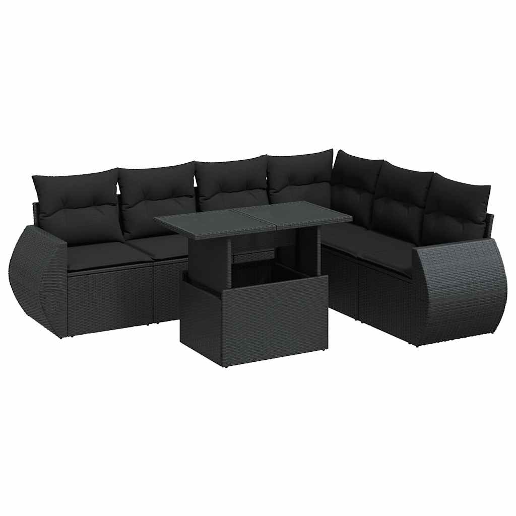 7-delige Loungeset met kussens poly rattan zwart is nu te koop bij PeponiXL, paradijselijk wonen!
