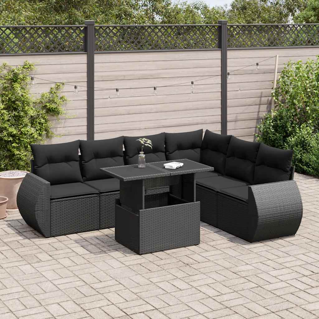 7-delige Loungeset met kussens poly rattan zwart is nu te koop bij PeponiXL, paradijselijk wonen!