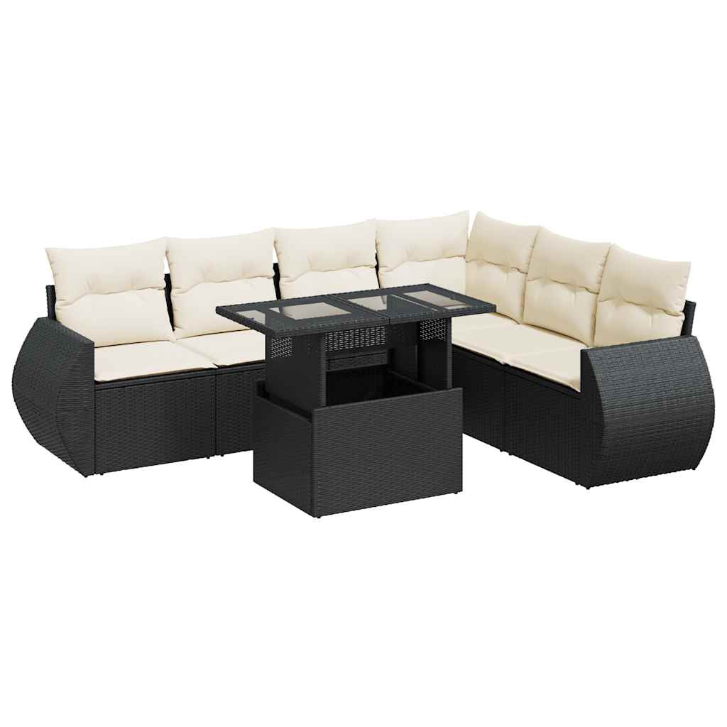 7-delige Loungeset met kussens poly rattan zwart is nu te koop bij PeponiXL, paradijselijk wonen!