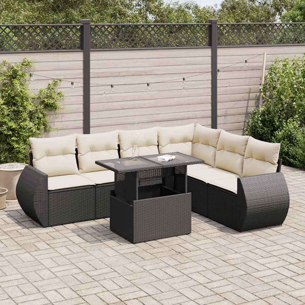 7-delige Loungeset met kussens poly rattan zwart is nu te koop bij PeponiXL, paradijselijk wonen!