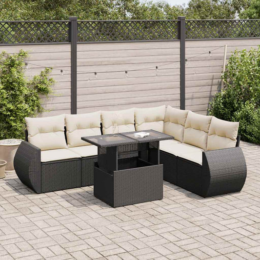 7-delige Loungeset met kussens poly rattan zwart is nu te koop bij PeponiXL, paradijselijk wonen!