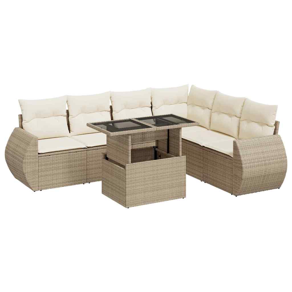 7-delige Loungeset met kussens poly rattan beige is nu te koop bij PeponiXL, paradijselijk wonen!