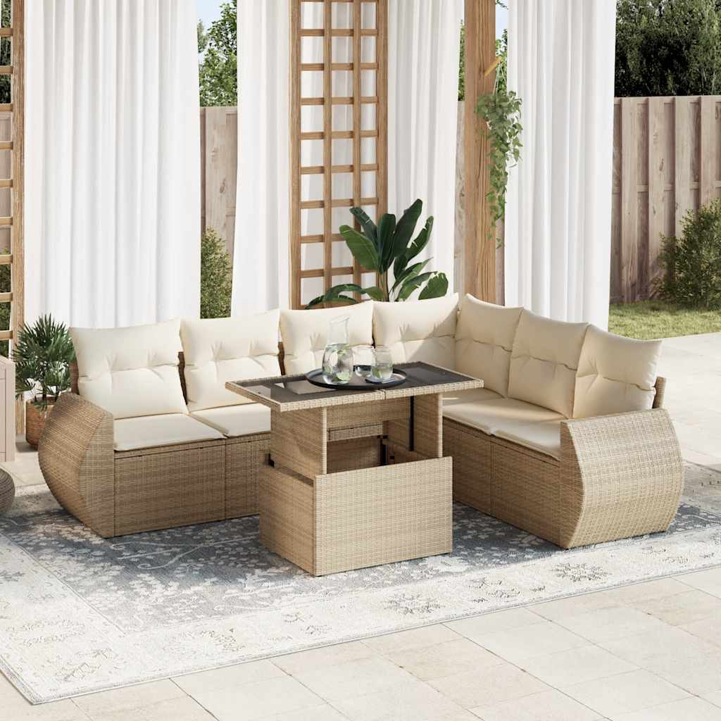 7-delige Loungeset met kussens poly rattan beige is nu te koop bij PeponiXL, paradijselijk wonen!