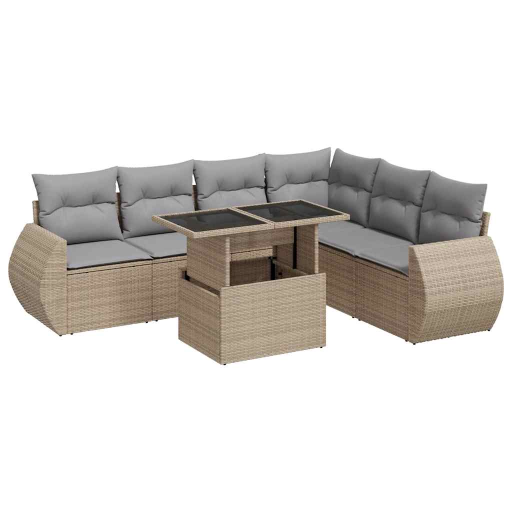 7-delige Loungeset met kussens poly rattan beige is nu te koop bij PeponiXL, paradijselijk wonen!