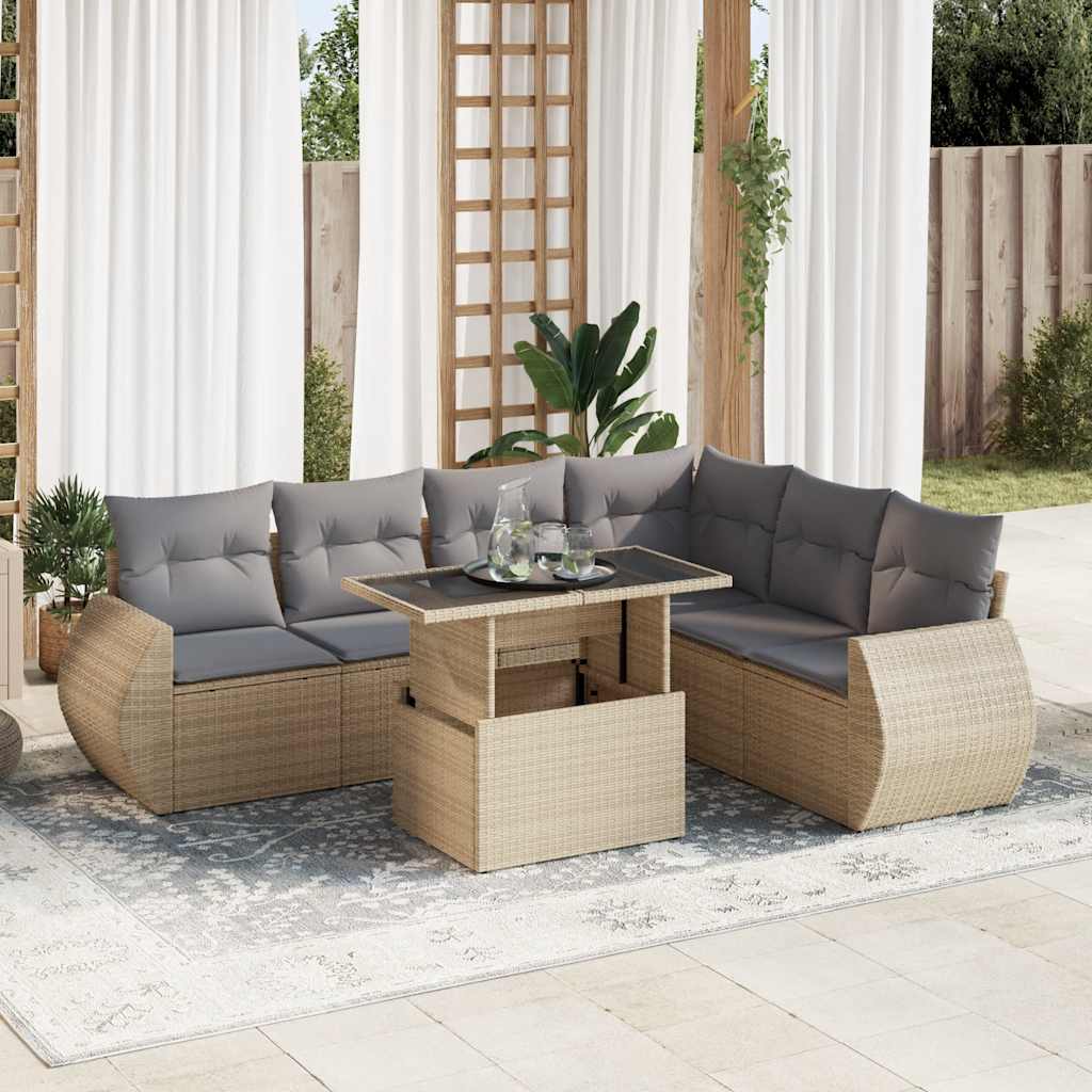 7-delige Loungeset met kussens poly rattan beige is nu te koop bij PeponiXL, paradijselijk wonen!