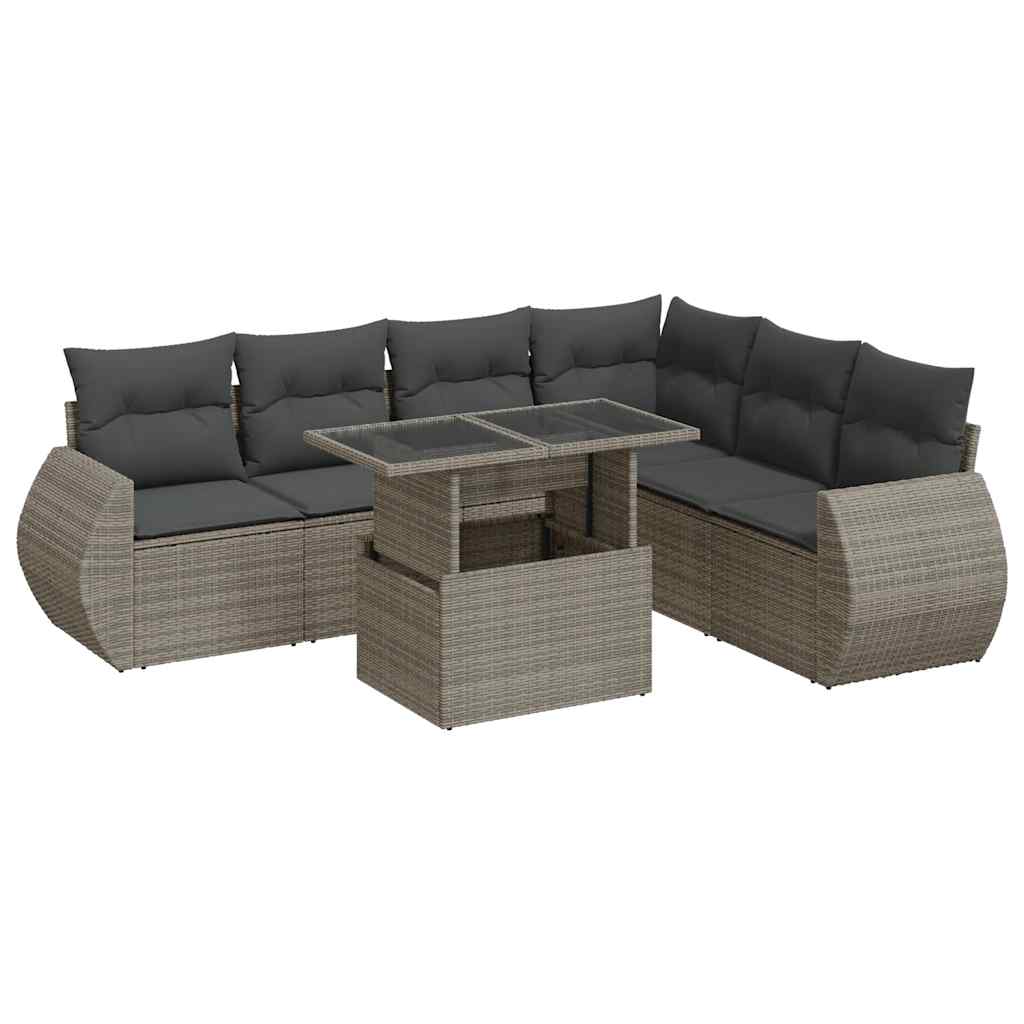 7-delige Loungeset met kussens poly rattan grijs is nu te koop bij PeponiXL, paradijselijk wonen!