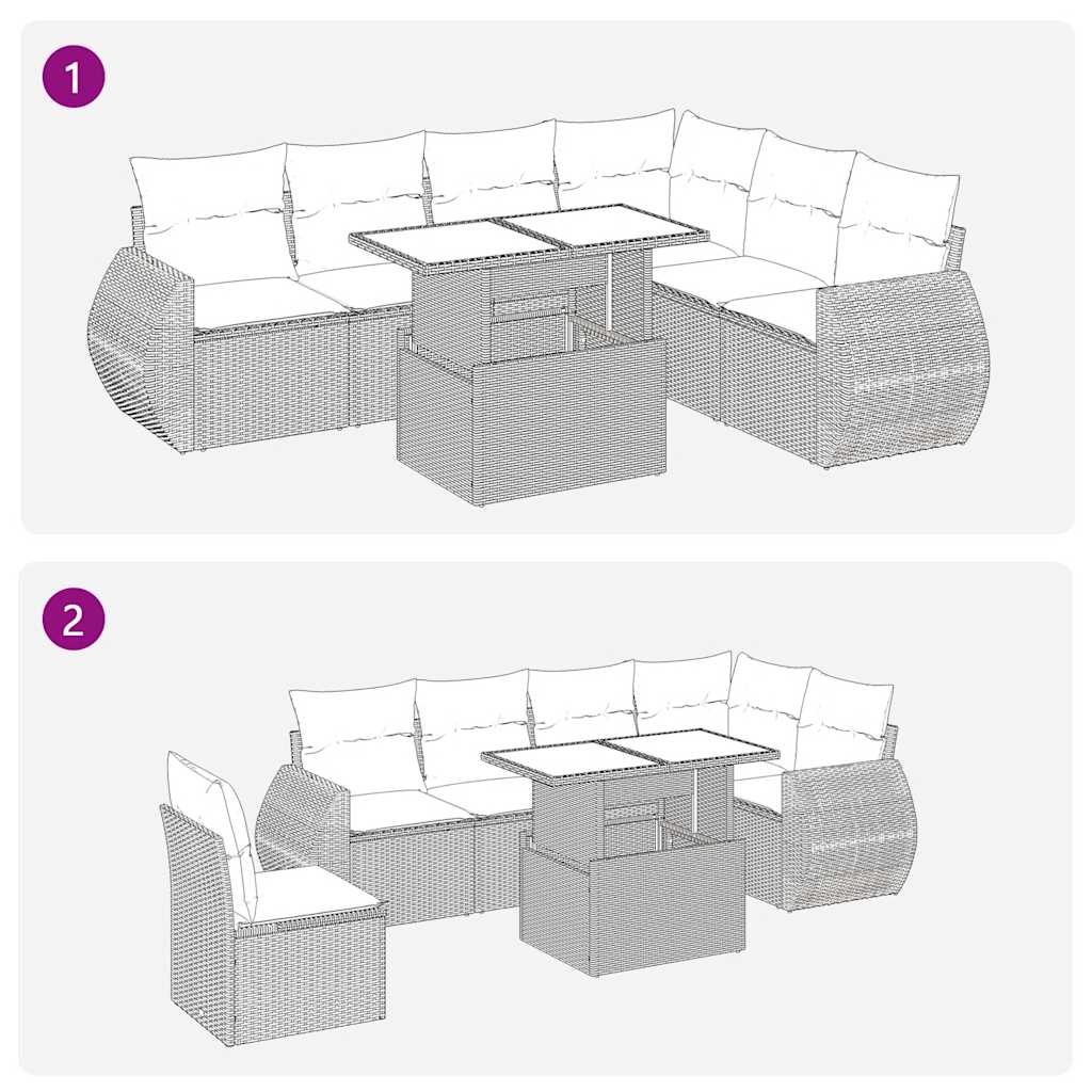 7-delige Loungeset met kussens poly rattan grijs is nu te koop bij PeponiXL, paradijselijk wonen!