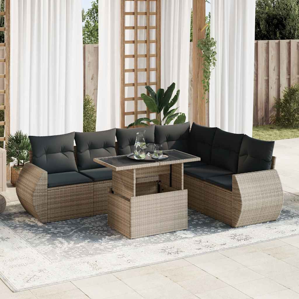 7-delige Loungeset met kussens poly rattan grijs is nu te koop bij PeponiXL, paradijselijk wonen!