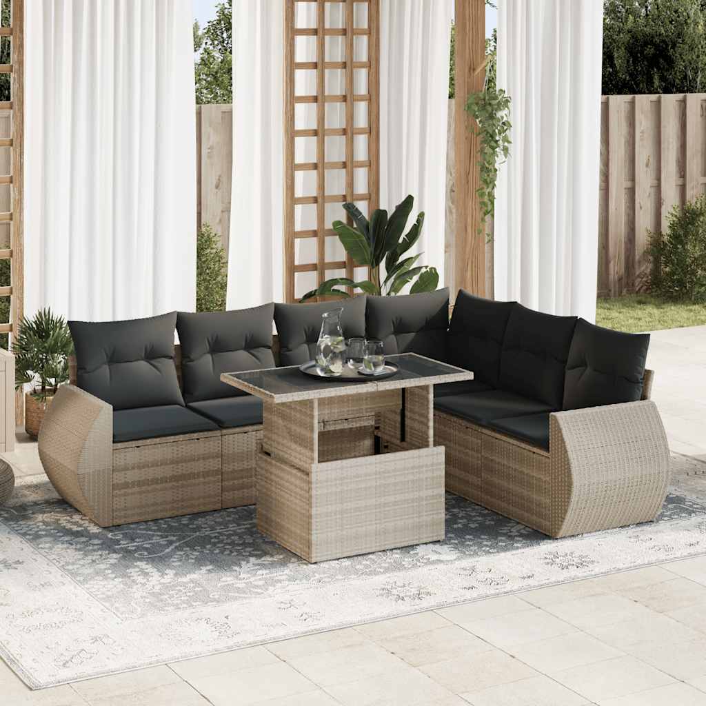 7-delige Loungeset met kussens poly rattan lichtgrijs is nu te koop bij PeponiXL, paradijselijk wonen!