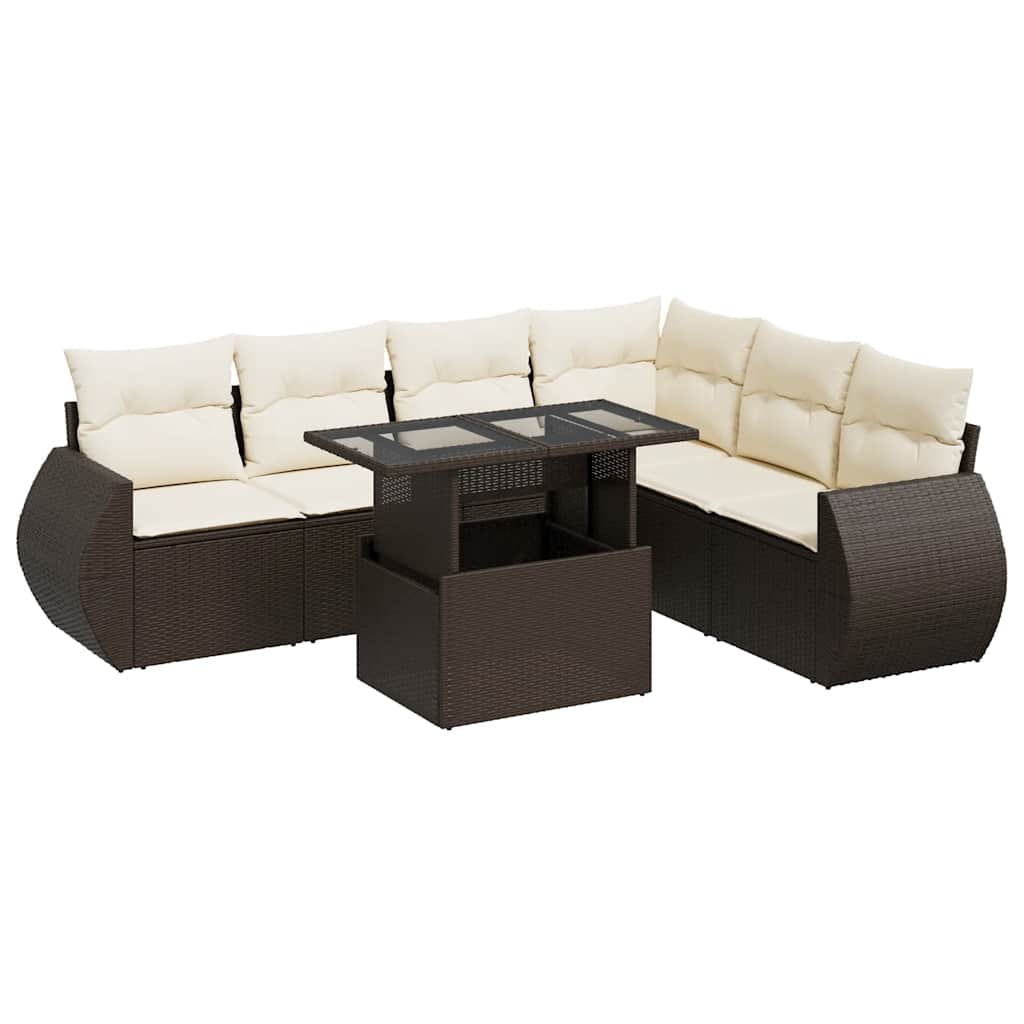 7-delige Loungeset met kussens poly rattan bruin is nu te koop bij PeponiXL, paradijselijk wonen!