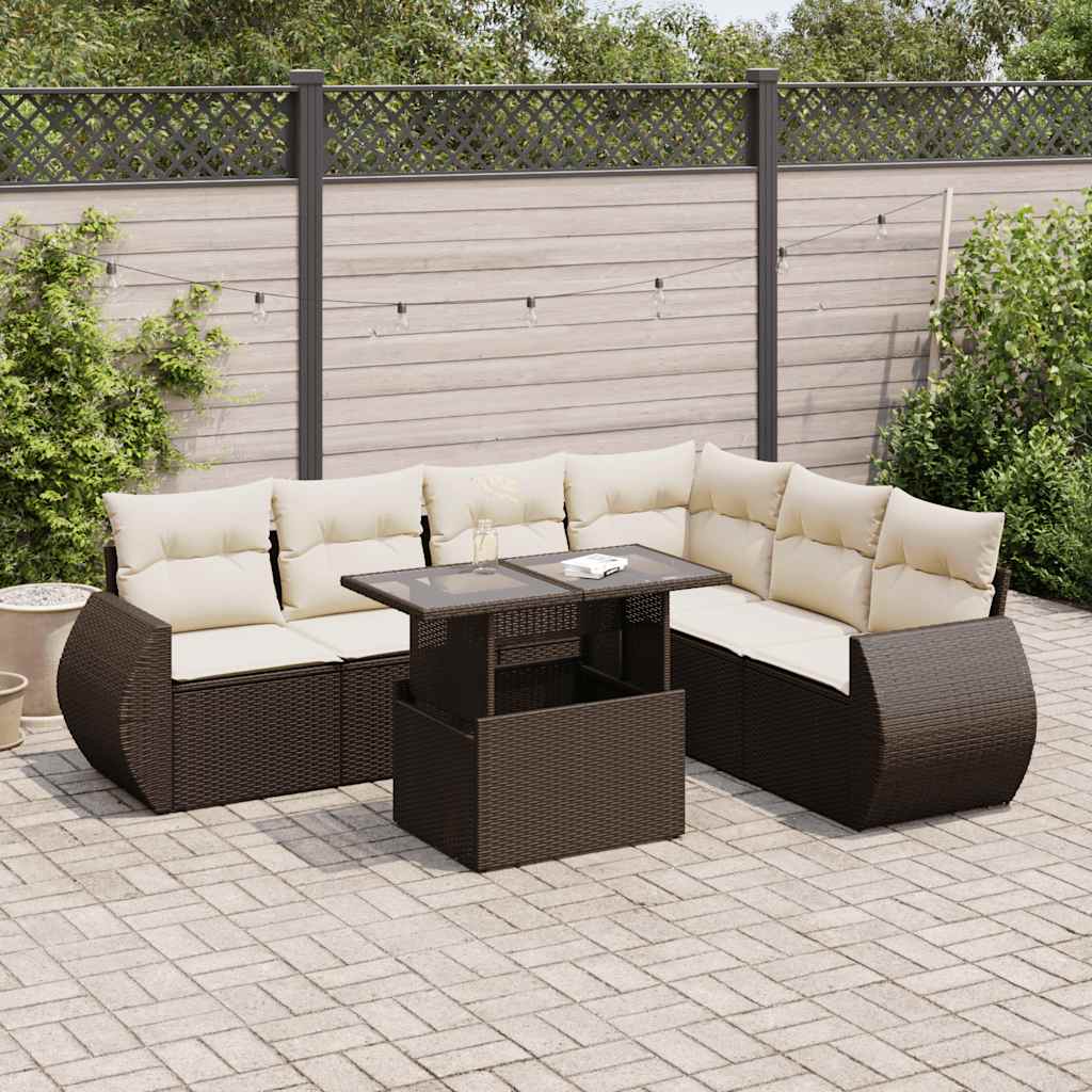 7-delige Loungeset met kussens poly rattan bruin is nu te koop bij PeponiXL, paradijselijk wonen!
