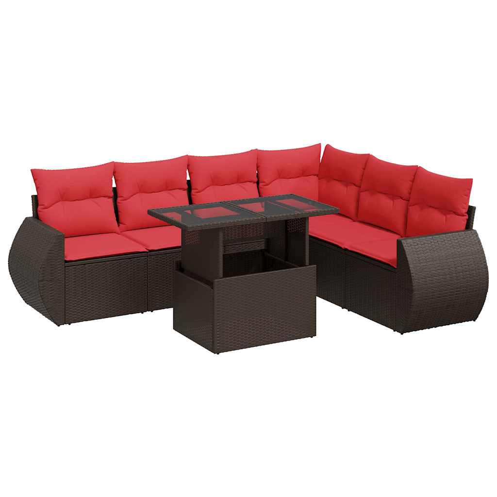 7-delige Loungeset met kussens poly rattan acacia bruin is nu te koop bij PeponiXL, paradijselijk wonen!