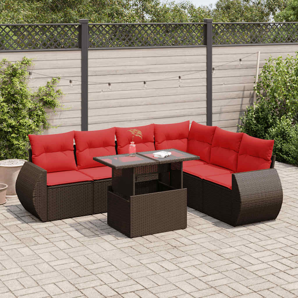 7-delige Loungeset met kussens poly rattan acacia bruin is nu te koop bij PeponiXL, paradijselijk wonen!