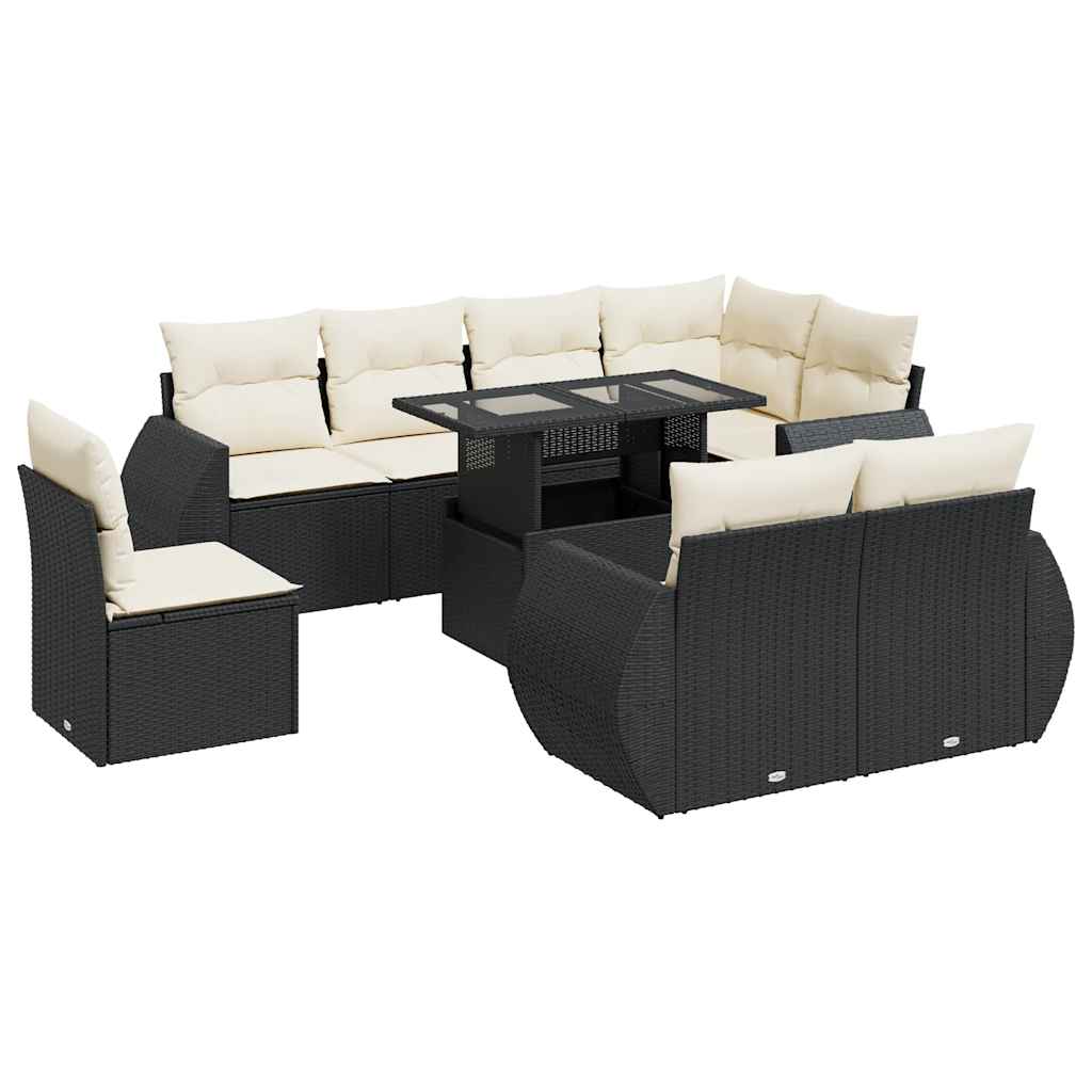 9-delige Loungeset met kussens poly rattan zwart is nu te koop bij PeponiXL, paradijselijk wonen!