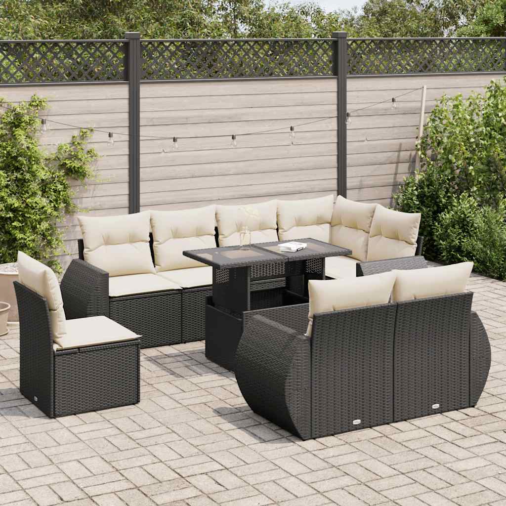 9-delige Loungeset met kussens poly rattan zwart is nu te koop bij PeponiXL, paradijselijk wonen!