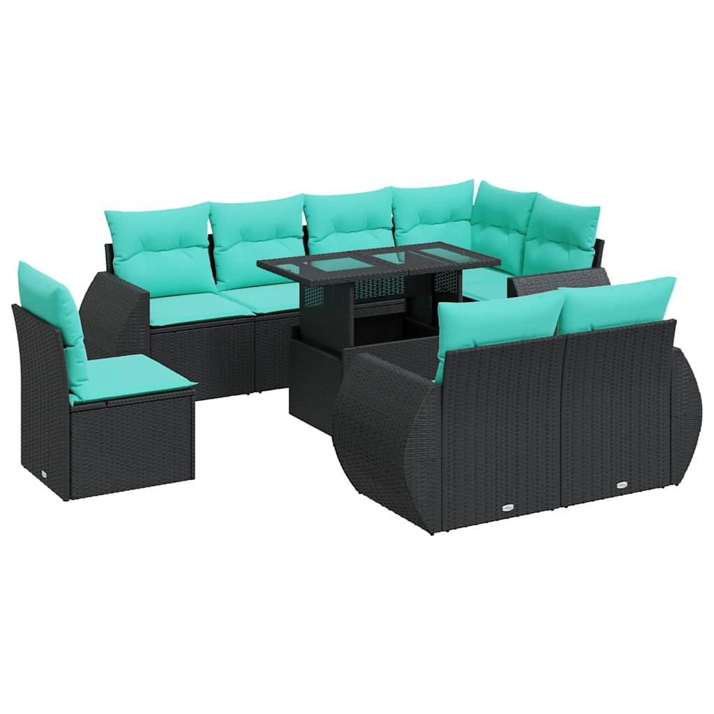 9-delige Loungeset met kussens poly rattan acacia zwart is nu te koop bij PeponiXL, paradijselijk wonen!
